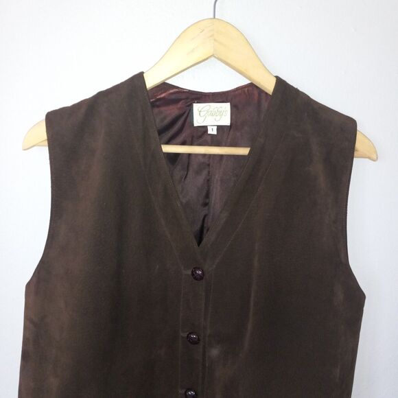 Gabbys 100% Brown Suede Leather Vest-Large-Lined-Pockets-Western-Boho-Rodeo - Picture 2 of 9